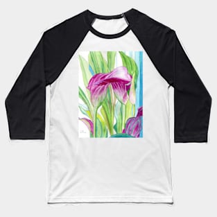 Pink Calla lilies watercolour painting Baseball T-Shirt